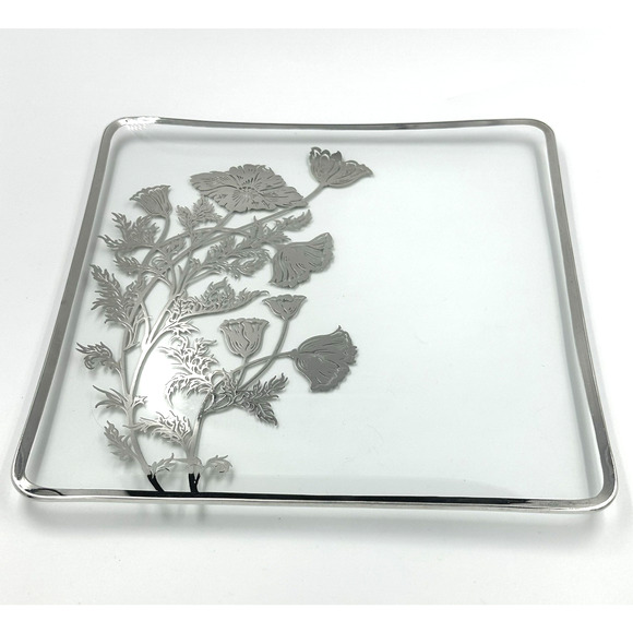 Vintage 50s Silver City Sterling Overlay Poppy Floral Serving Platter Candy Dish - Picture 2 of 13